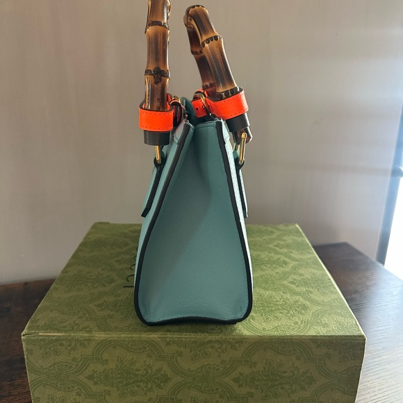 Gucci Mini Diana Bamboo Handle Tote Leather Light Blue Turquoise - Picture 6 of 13